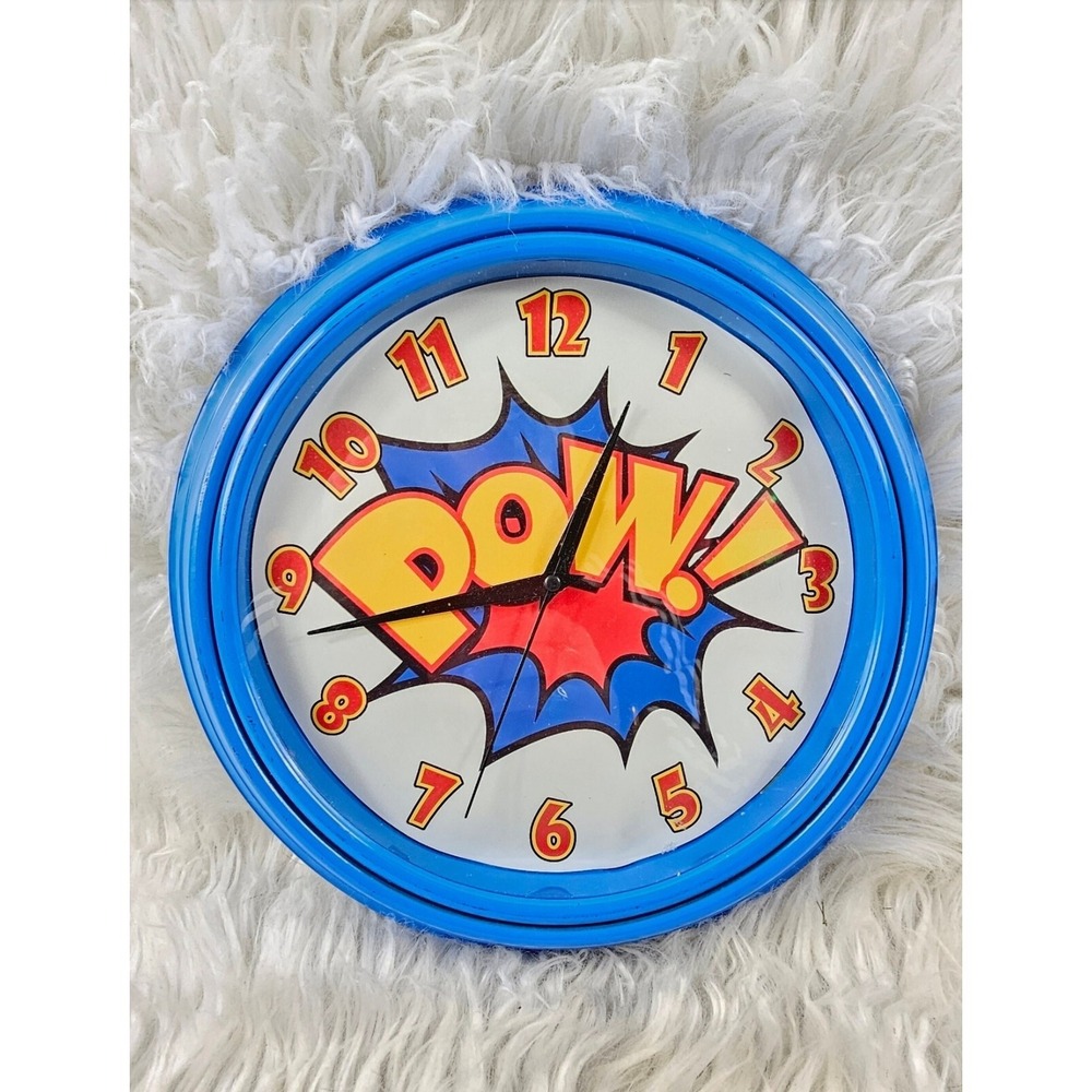 Vintage Comic Book Wall Deco Clock "POW!" - Bright Blue with Red and Yellow